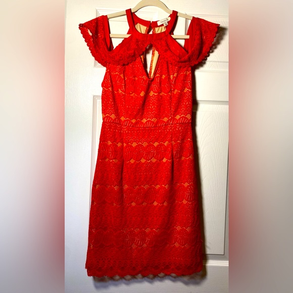 Red Dress Francesca's Collections Red & Cream Lace Dress SIZE S - Picture 1 of 7